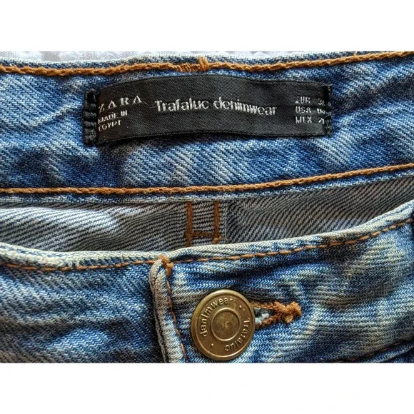 NWOT ZARA Trafaluc Denimwear Floral Embroidered Patch Slit Jeans Size 4 - Picture 5 of 16